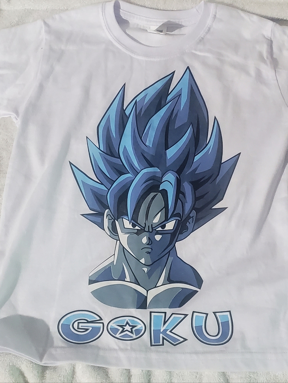 Source Unknown White Tee with Blue Goku Graphic
